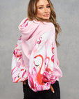 Candy Pink Flamingo Fancy Balloon Sleeve Hoodie Size M