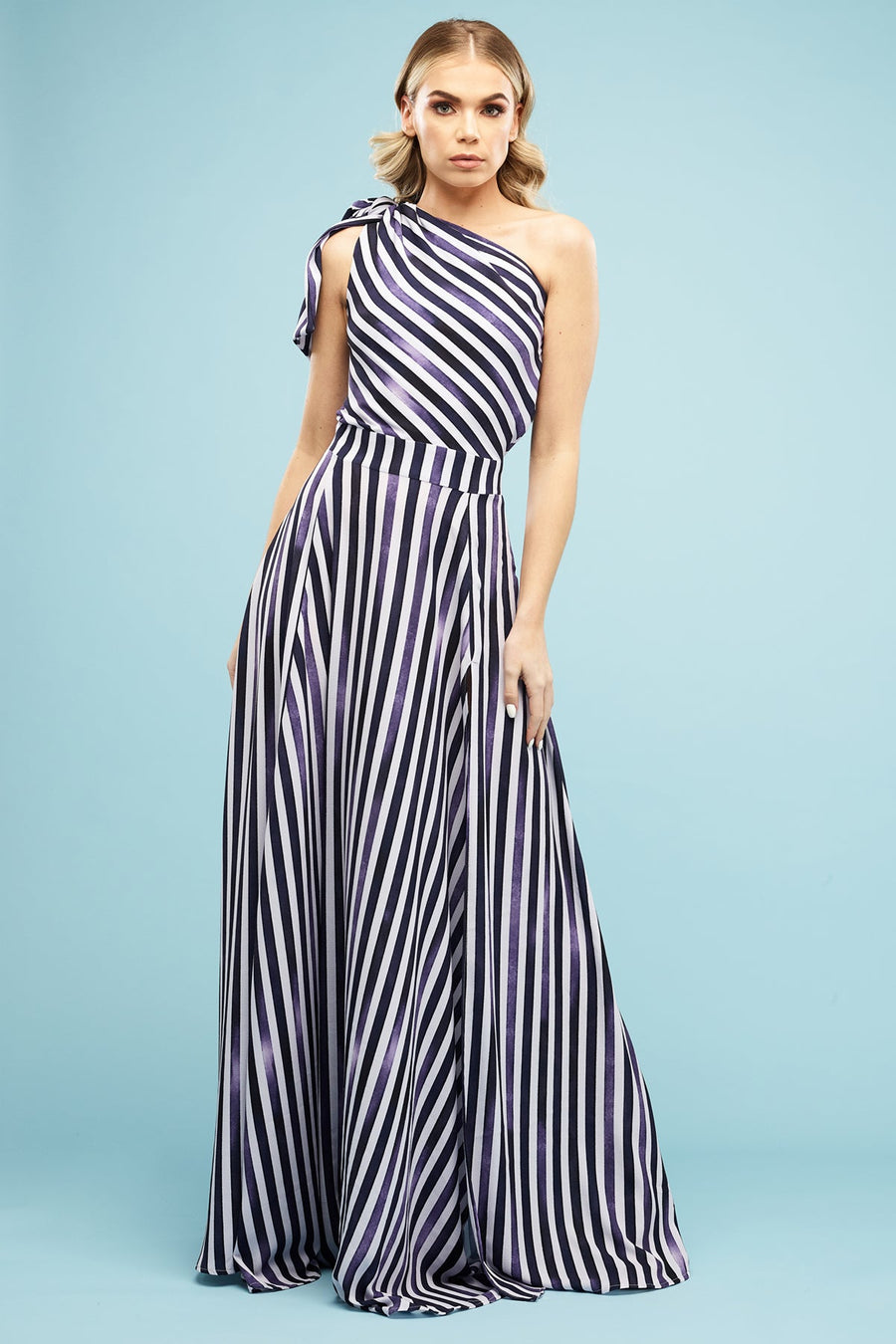 Aubrey One Shoulder Maxi Long Dress Candy Blues