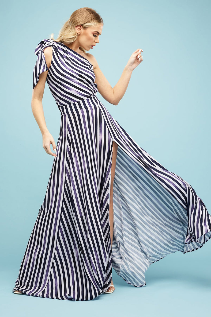 Aubrey One Shoulder Maxi Long Dress Candy Blues