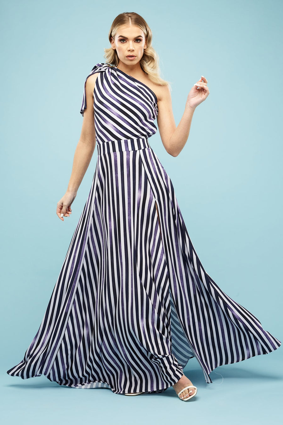 Aubrey One Shoulder Maxi Long Dress Candy Blues