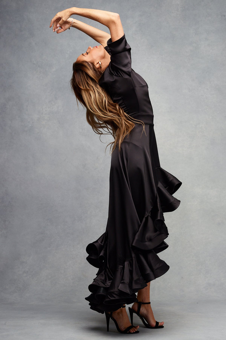 Cassandra Mini Maxi Dress Black Satin Size 12