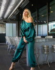 Carly Cuffed Trouser Forest Green Satin