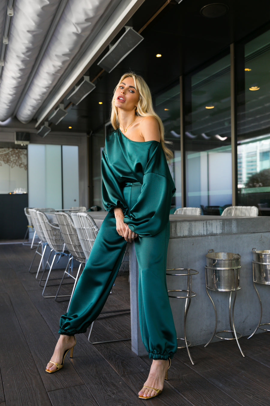Carly Cuffed Trouser Forest Green Satin