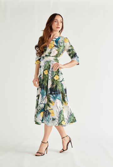 Nellie Midi Dress Porcelian Peacock