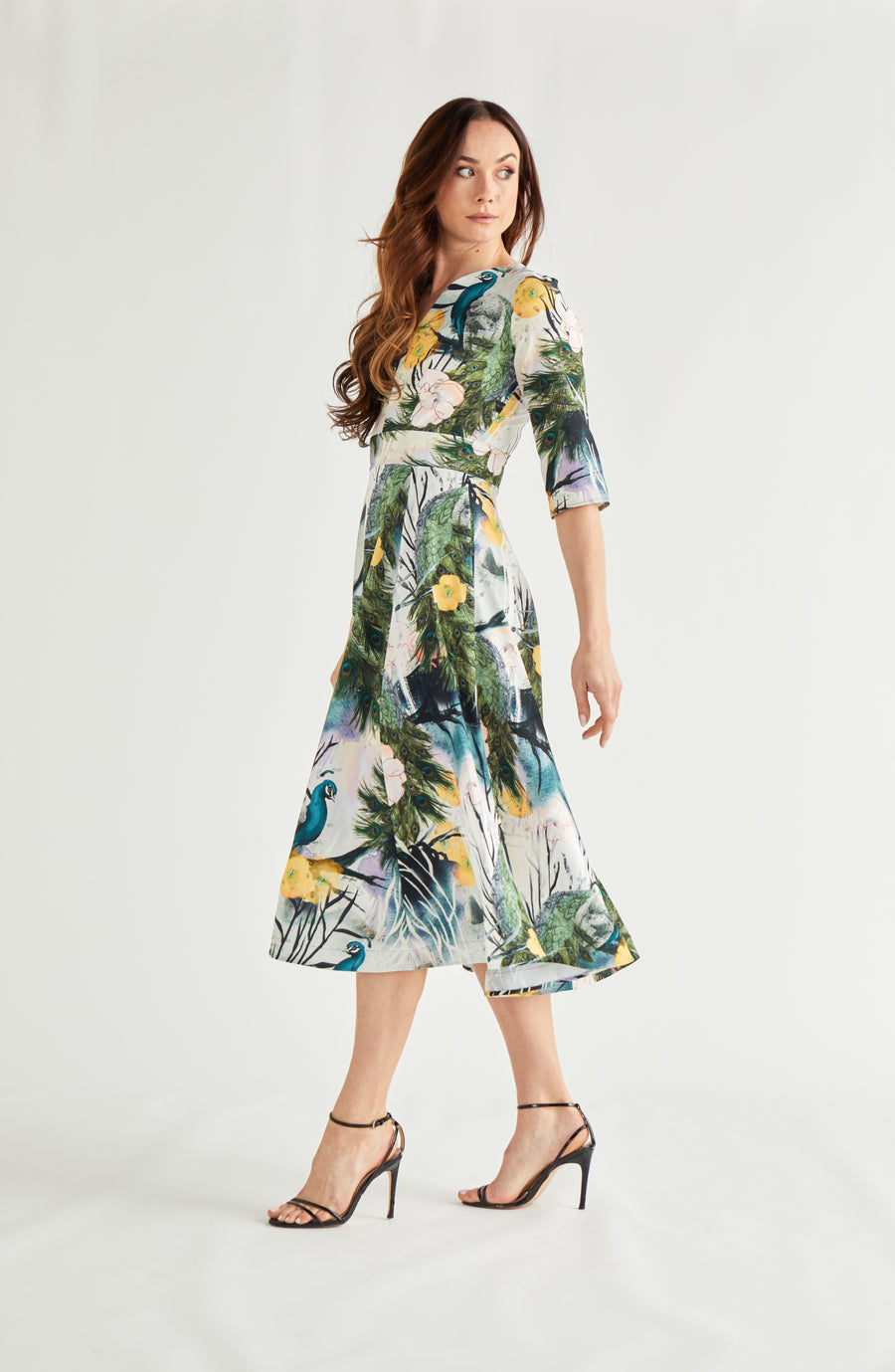 Nellie Midi Dress Porcelian Peacock