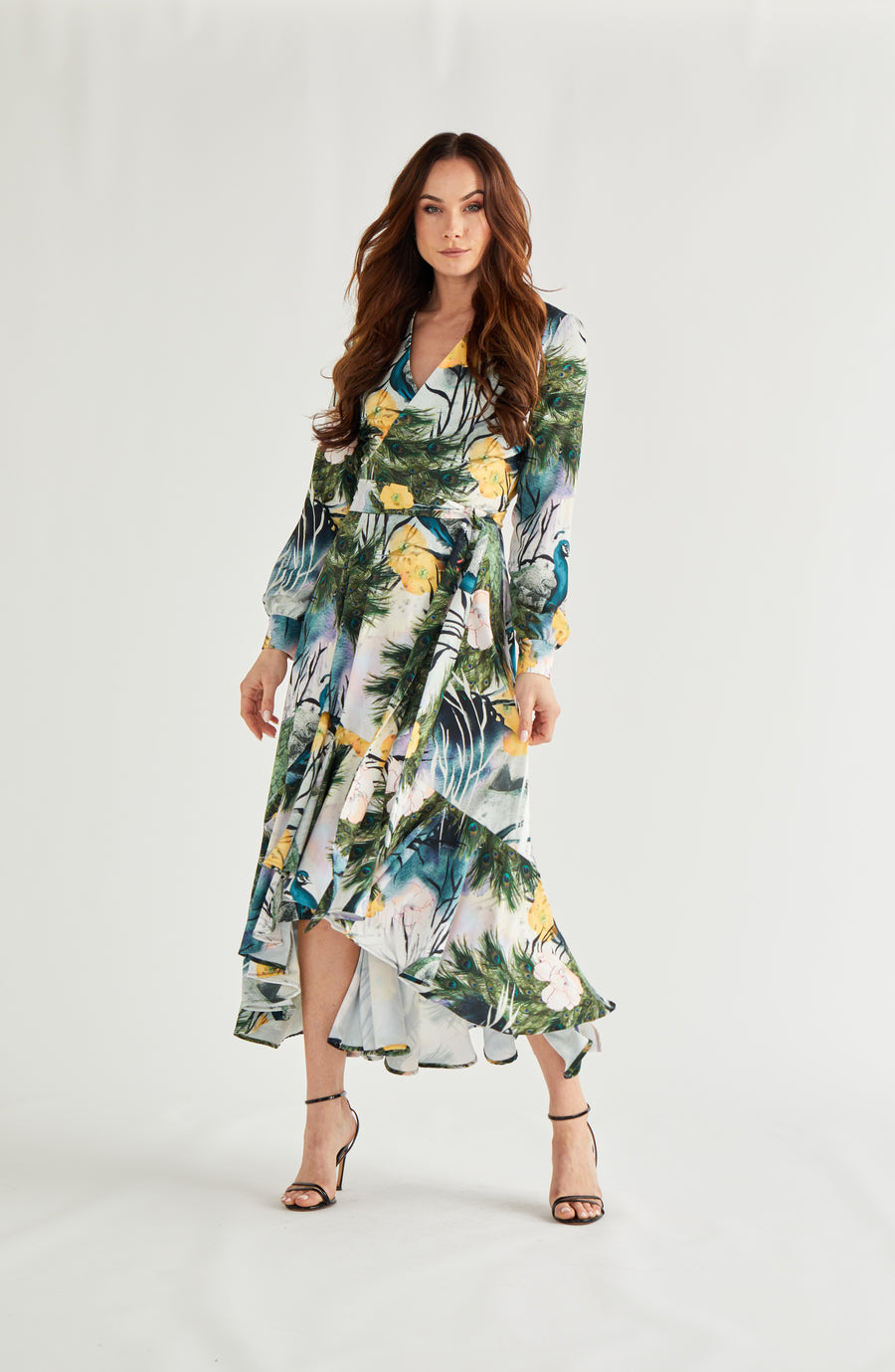 Riri Midi Dress Wrap Porcelain Peacock