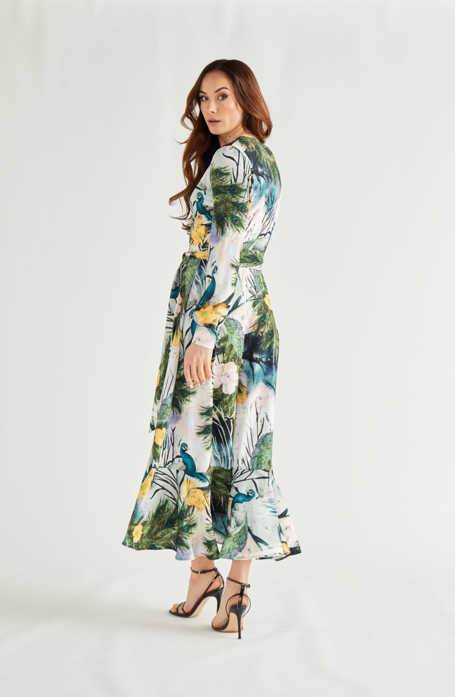 Riri Midi Dress Wrap Porcelain Peacock