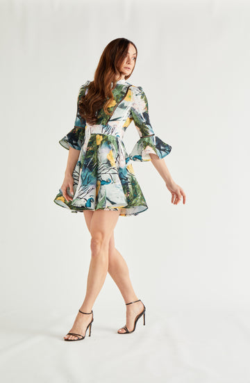 Mary Jayne Mini Dress Porcelian Peacock