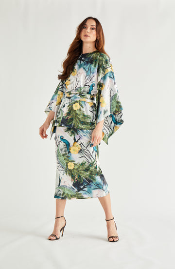 Isla Oversized Kimono Top Porcelain Peacock