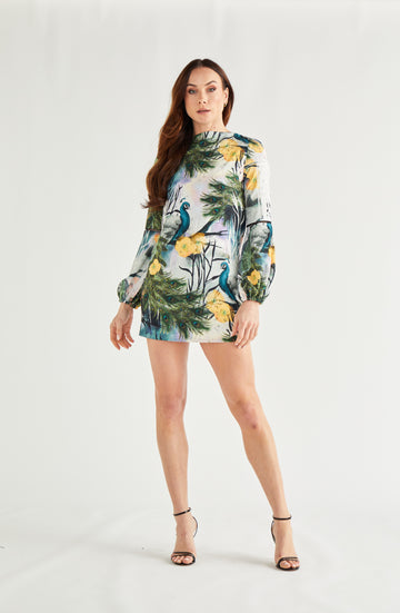 Franny Mini Dress Porcelain Peacock