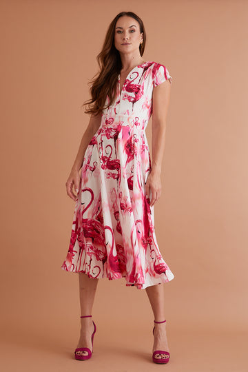 Nora Midi Dress Raspberry Flamingo