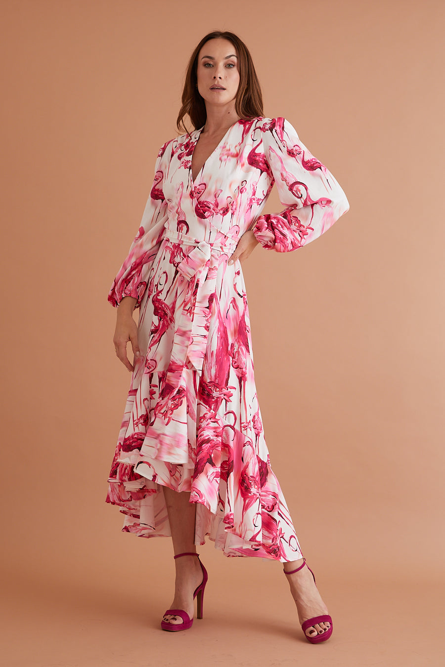 Maggie Wrap Midi Dress Raspberry Flamingo