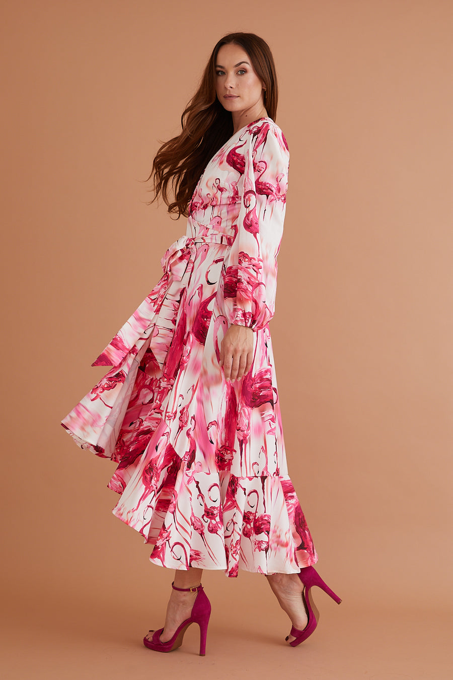 Maggie Wrap Midi Dress Raspberry Flamingo