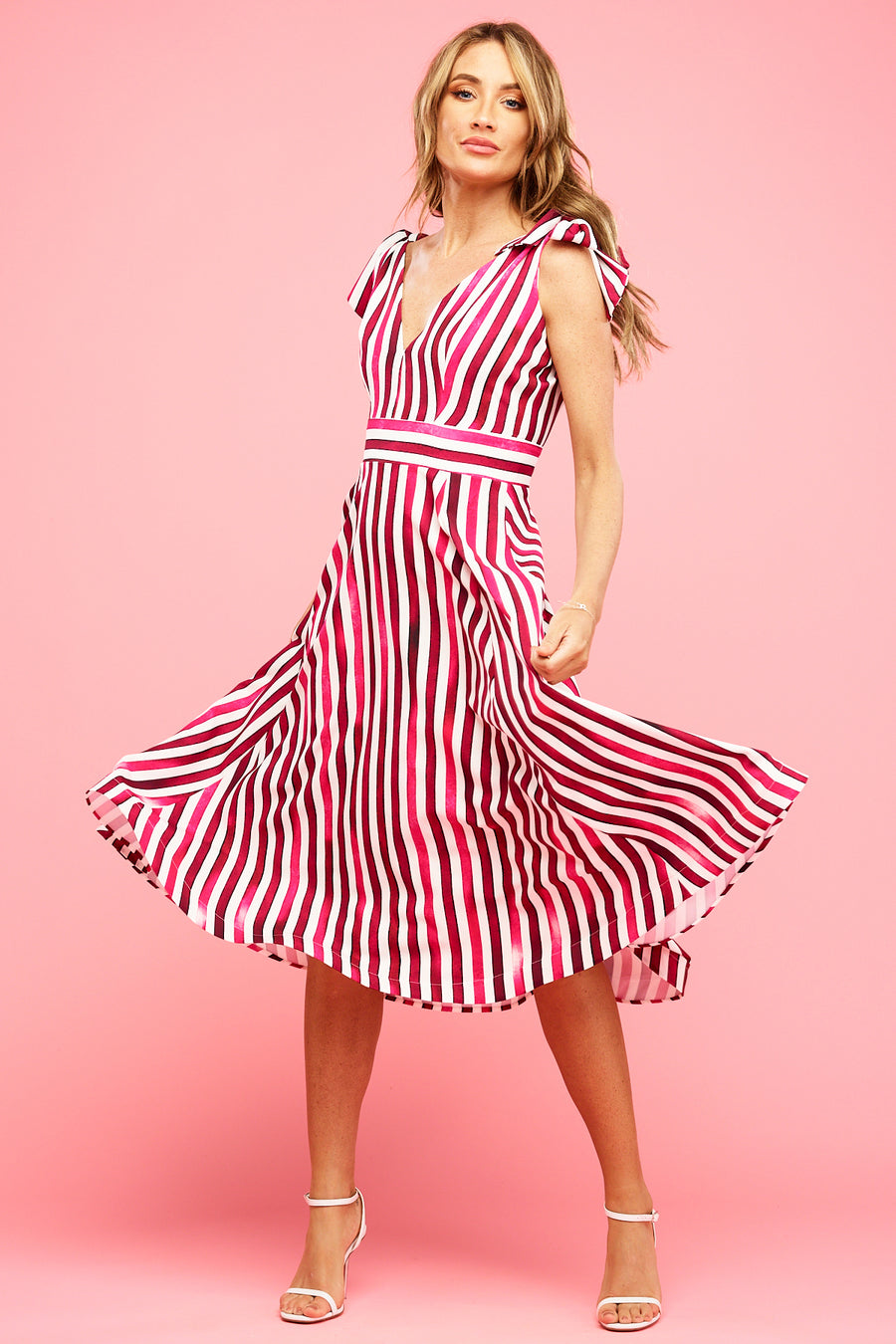 Mckenzie Midi Dress Raspberry Stripe