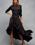 Cassandra Mini Maxi Dress Black Satin
