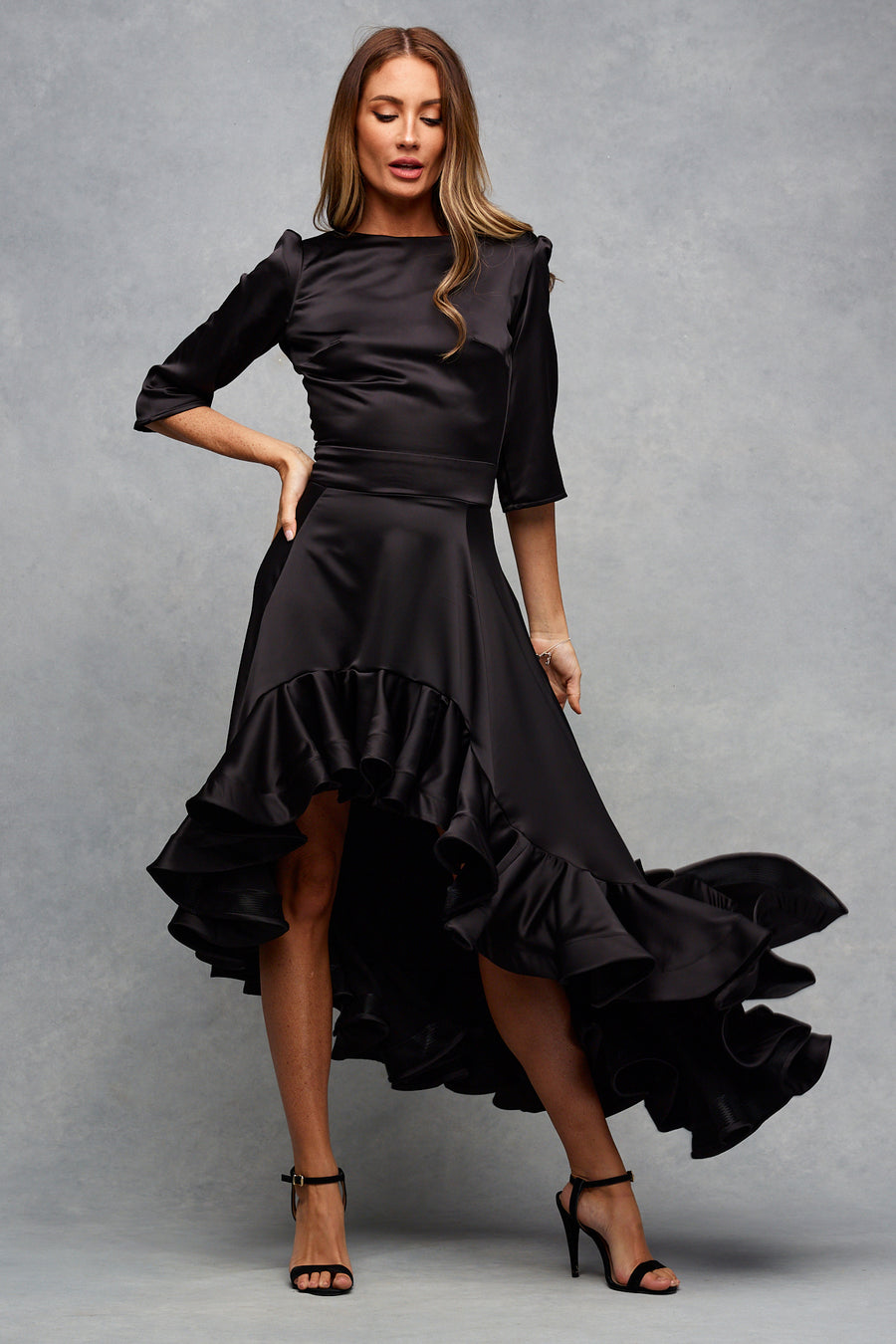 Cassandra Mini Maxi Dress Black Satin