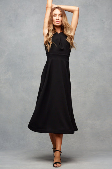 Nova Midi Dress Midnight Black - Ready To Ship -  Size 8