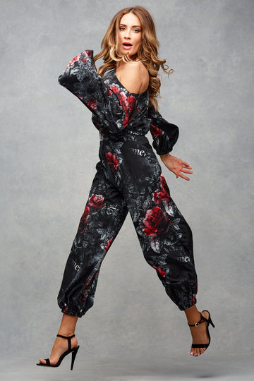 Lainey Cuffed Trousers Midnight Rose Print